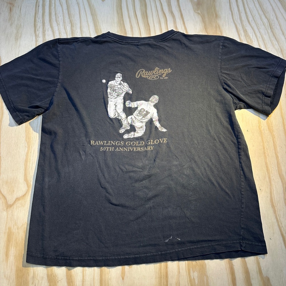 Rawlings Mens Black Gold Glove 50th Anniversary Graphic T-Shirt Size Large